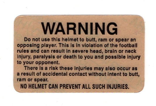 NOS 1980s 1990s Full Size Thin Mil Football Helmet Warning Label Black on Clear